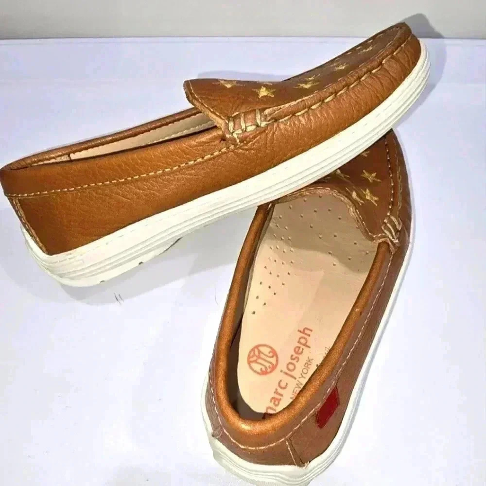 Marc Joseph | NIB Holland Porcelain Nobuck Gold Star Leather Loafers Girl's 12.5
